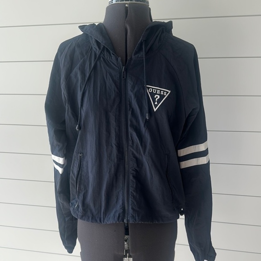 Guess Navy Hooded Jacket with Stripes size Medium
